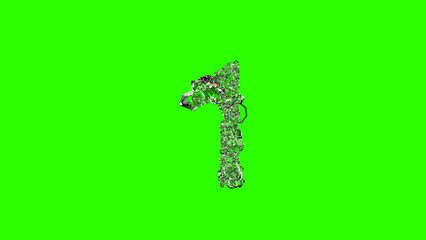 glowing finest brilliants number 1 on green screen, isolated - object 3D rendering