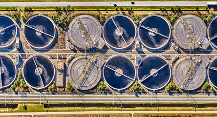 aerial view of Clarifier Tank type Sludge Recirculation in Water Treatment plant
