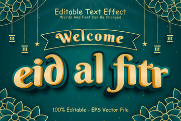 Welcome Eid Al Fitr Editable Text Effect 3 Dimension Emboss Modern Style