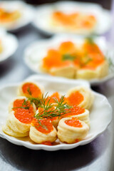 canape with caviar on catering table