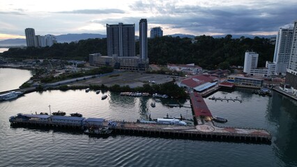 Kota Kinabalu, Sabah Malaysia – June 14, 2022: The Waterfront and Esplanade Area of Kota Kinabalu City Centre