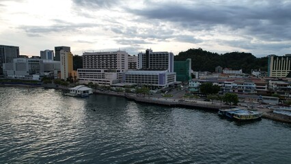 Fototapeta premium Kota Kinabalu, Sabah Malaysia – June 14, 2022: The Waterfront and Esplanade Area of Kota Kinabalu City Centre