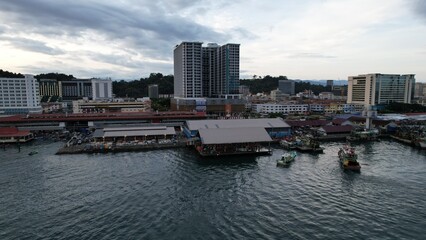 Fototapeta premium Kota Kinabalu, Sabah Malaysia – June 14, 2022: The Waterfront and Esplanade Area of Kota Kinabalu City Centre