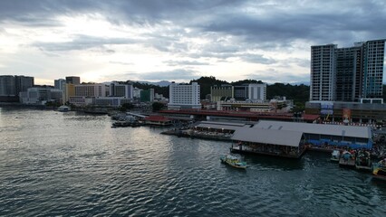 Kota Kinabalu, Sabah Malaysia – June 14, 2022: The Waterfront and Esplanade Area of Kota Kinabalu City Centre