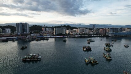 Kota Kinabalu, Sabah Malaysia – June 14, 2022: The Waterfront and Esplanade Area of Kota Kinabalu City Centre