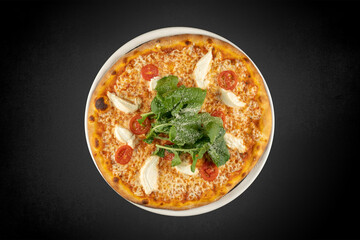 pizza with sauce and basil