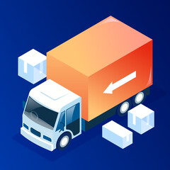 People are moving goods, cars are leaving with cargo, transportation, vector isometric illustration