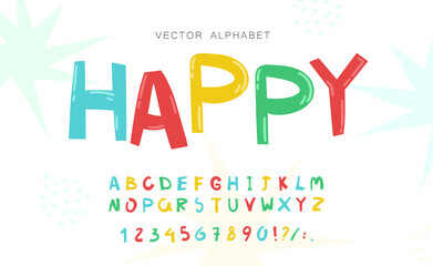 Simple primitive kids alphabet, vector hand drawn letters elements. For kids books, posters, postcard typography.