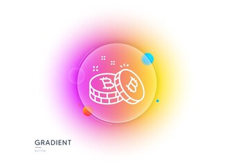 Bitcoin line icon. Gradient blur button with glassmorphism. Cryptocurrency coin sign. Crypto money symbol. Transparent glass design. Bitcoin line icon. Vector