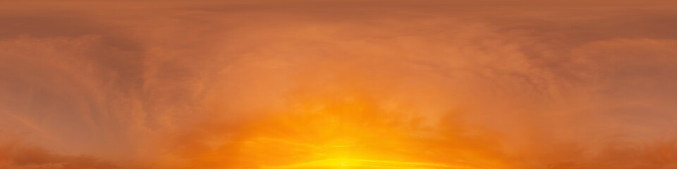 A red burning sunset sky panorama with Cirrus clouds. Hdr seamless spherical equirectangular 360 panorama. Sky dome or zenith for 3D visualization and sky replacement for aerial drone 360 panoramas. © panophotograph