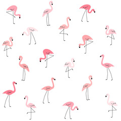 Pink flamingo. Seamless trendy pattern with bird. Cartoon vector illustration for prints, clothing, packaging and postcards.