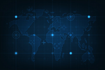 Vector abstract blue background with concept world map communication.