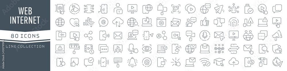 Poster Web and internet line icons collection. Big UI icon set in a flat design. Thin outline icons pack. Vector illustration EPS10