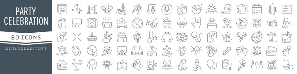 Party and celebration line icons collection. Big UI icon set in a flat design. Thin outline icons pack. Vector illustration EPS10