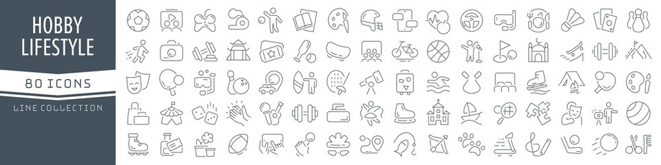 Hobby and lifestyle line icons collection. Big UI icon set in a flat design. Thin outline icons pack. Vector illustration EPS10 - obrazy, fototapety, plakaty