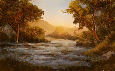 Magische Fantasy Herbst Landschaft mit Bäumen und Sumpf © Robert Kneschke