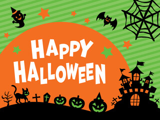 ハッピーハロウィンの文字と背景イラスト