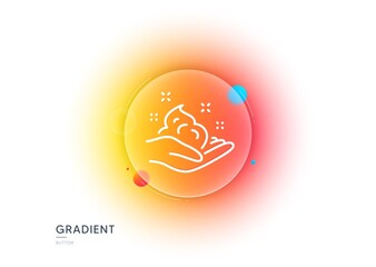 Hand cream line icon. Gradient blur button with glassmorphism. Skin care Gel or lotion sign. Transparent glass design. Skin care line icon. Vector