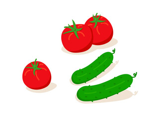 group tomatoes and cucumber. flat vector illustration design