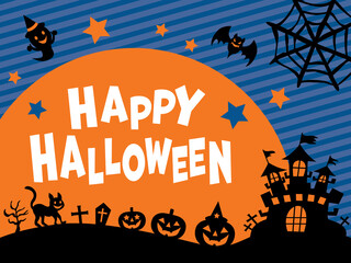 ハッピーハロウィンの文字と背景イラスト