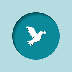 vector illustration of a postcard in a paper-cut style. a symbol of peace. a flying pigeon against the sky in a carved circle