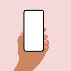 mockup. a girl's hand with a phone in her hands. copyspace for your design. vector illustration 2d