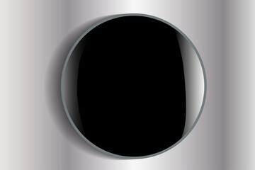 round convex glossy object. the button, the magnet is black. on a gray background.