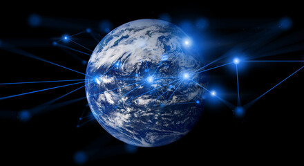 earth and network of internet satellite for telecom,globe data cloud storage of 5g, global networking of social data communication, Elements of this image furnished by NASA