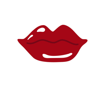 Women's lips with red lipstick. Vector simple abstract illustration isolated on a white background.