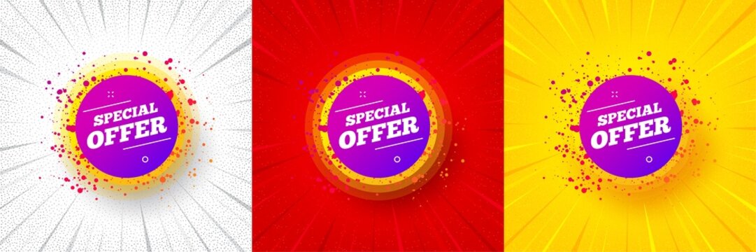 Special offer sticker. Flash offer banner, coupon or poster. Discount banner shape. Sale coupon bubble icon. Special offer promo banner. Retail marketing flyer. Starburst pop art. Vector