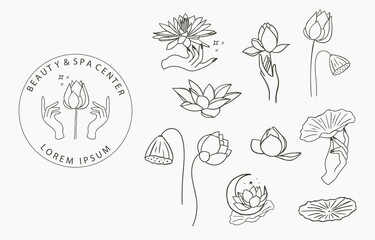 Black lotus flower outline Vector illustration for icon,sticker,printable and tattoo beauty