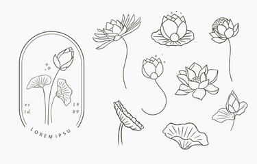 Black lotus flower outline Vector illustration for icon,sticker,printable and tattoo beauty