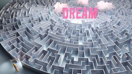 Dream and a difficult path, confusion and frustration in seeking it, hard journey that leads to Dream,3d illustration