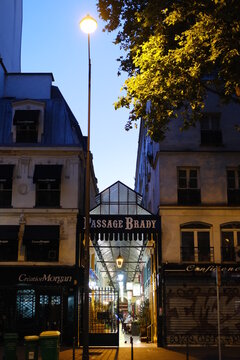 A view of Passage Brady in the evening. Paris, France.