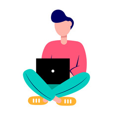 Young man with laptop. illustration isolated on a white background.