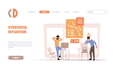 Stressed people landing. Aggressive busy managers negative relationship nervous person garish vector web page template