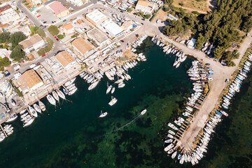 Aerial view of balaruc harbor on Thau pond in Occitanie, France
