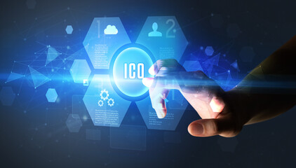 Hand touching digital button concept