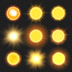 Obraz premium Weather symbol. Glossy realistic geometrical hot circles sun pictures decent vector pictures templates