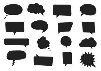 Hand drawn set of speech bubbles isolated on white background. Vector illustration.