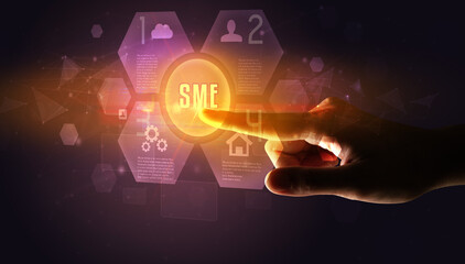 Hand touching digital button concept