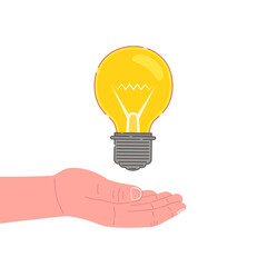 Hand holding an idea lightbulb. Vector illustration..