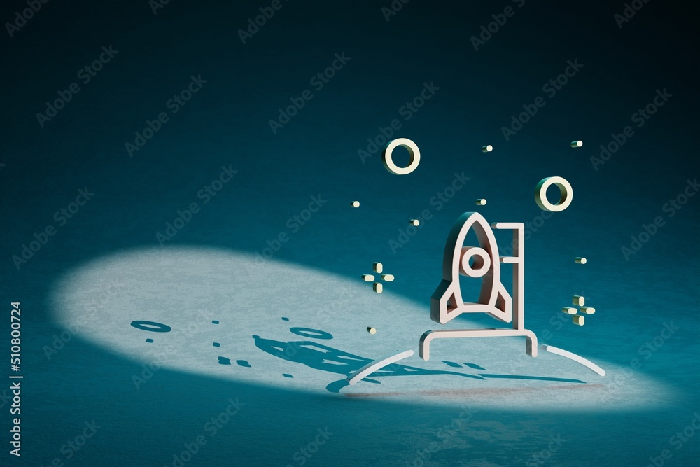 Aufkleber Beautiful abstract illustrations Rocket and start symbol icon on a dark blue background. 3d rendering illustration. Space exploration..