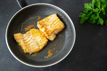 cod fried fish fresh seafood healthy meal food snack diet on the table copy space food background rustic top view vegetarian food pescatarian diet