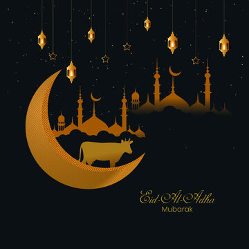 Eid al adha Islamic background golden moon islamic festival greeting in paper style o9