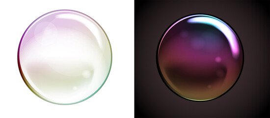Set of Rainbow Water Bubbles. Transparent Isolated Realistic Design Elements. Can be used with any Background.