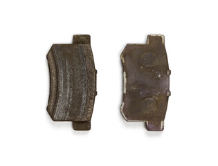 Used brake pads. Close up. Isolated on a white background