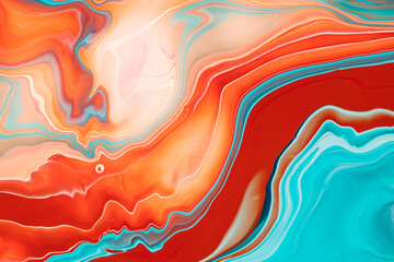 Fluent acrylic background with mixed overflowing paints. Fluid art texture colored waves and...