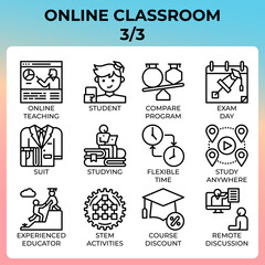 Online classroom icon set