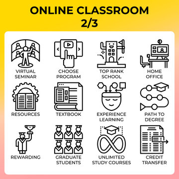 Online classroom icon set